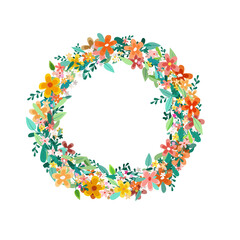 Colorul spring flowers wreath isolated on white backgroun - vector