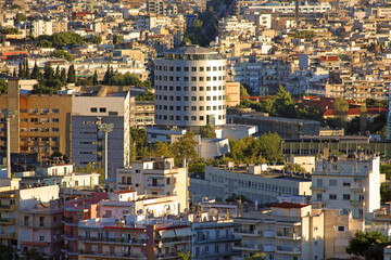 Naklejka premium Aerial view of the city of Thessaloniki, Greece. Golden hours