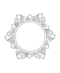 Round frame of leaf. Exotic leaves and plants, collected in a composition in a circle on a white background. Natural floral template . Postcard for your text. Vector greeting card for your design