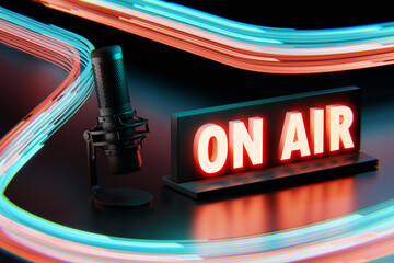On air sign on a dark background. 3D rendering, illustration