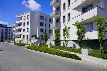 New modern housing  estate - A typical housing estate, fenced and guarded. Architecture of the city of Lodz