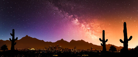 De skyline van Phoenix met de melkweg