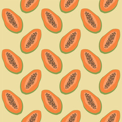 Fruity pattern with papaya . Vector illustration. Tropical fruits. Modern exotic design for paper, cover, fabric, interior decor. Exotic Rapport for Textile, Fabric