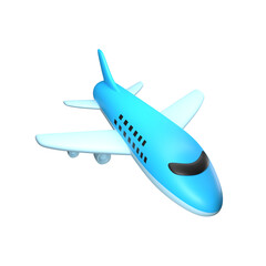 Cute Blue Plane 3D Render Illustration.