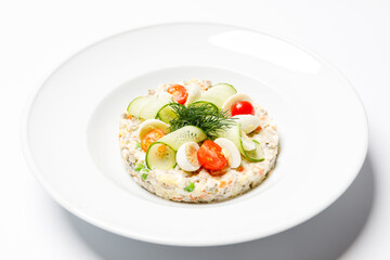 Olivier salad is a traditional salad dish in Russian cuisine