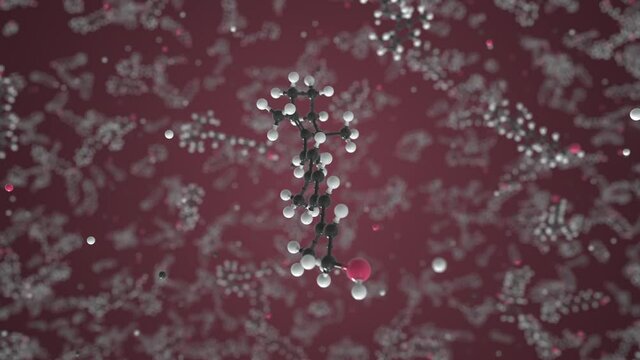 Vitamin A molecule made with balls, isolated molecular model. Looping 3D animation or motion background