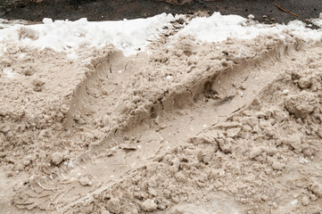 texture of loose dirty snow
