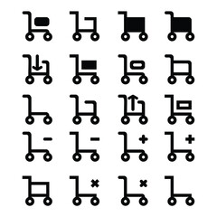Shopping cart related icons vector icon set, black and white kit