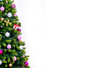 Christmas tree isolated on white background. Banner. Copy space for your text