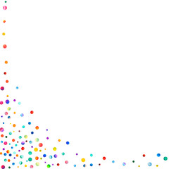 Watercolor confetti on white background. Actual rainbow colored dots. Happy celebration square colorful bright card. Bold hand painted confetti.
