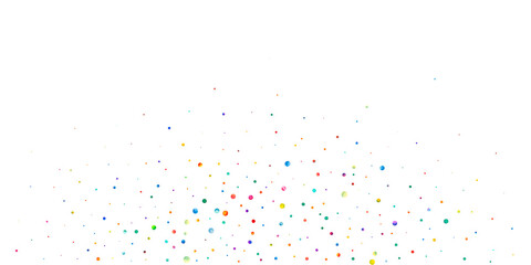 Watercolor confetti on white background. Alive rainbow colored dots. Happy celebration wide colorful bright card. Eminent hand painted confetti.