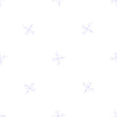Hand Drawn Snowflakes Christmas Seamless Pattern. Subtle Flying Snow Flakes on chalk snowflakes Background. Alive chalk handdrawn snow overlay. Memorable holiday season decoration.