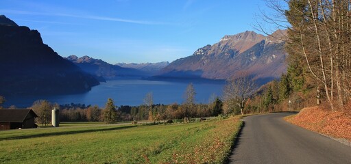 Lake Brienz and Mount Augstmatthorn in autumn.