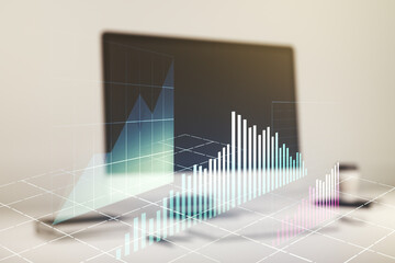 Multi exposure of abstract creative financial chart on computer background, research and analytics concept