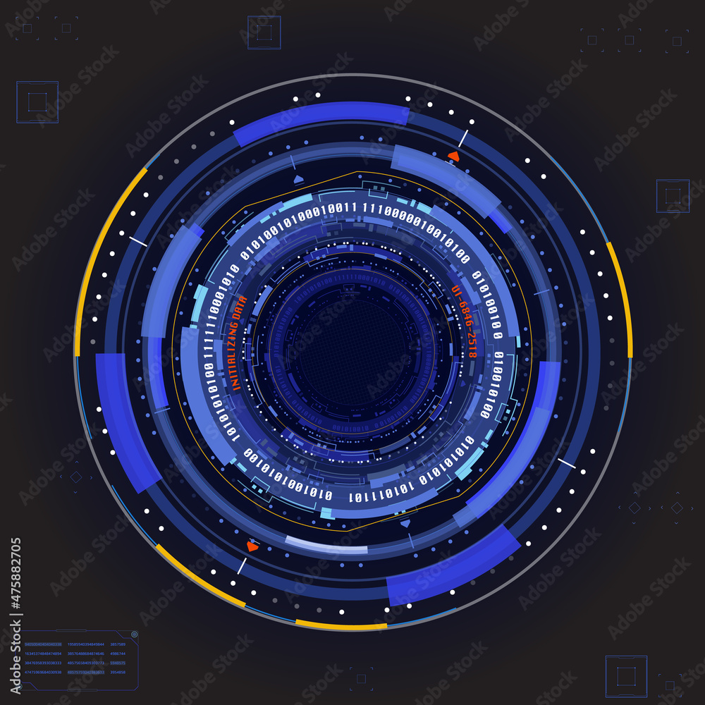 Aufkleber HUD UI Circular Scifi Futuristic Shape Scanning System Report Concept Vector. Abstract Virtual Circle Line Connection Reality Technology Illustration.