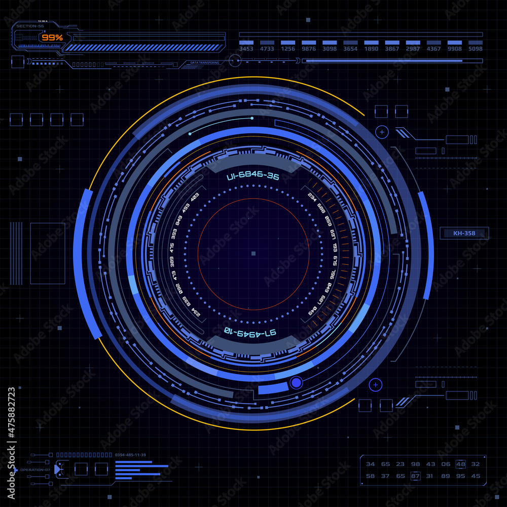 Leinwandbilder HUD UI Circular Scifi Futuristic Shape Scanning System Report Concept Vector. Abstract Virtual Circle Line Connection Reality Technology Illustration