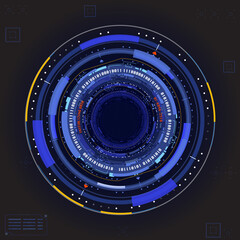 HUD UI Circular Scifi Futuristic Shape Scanning System Report Concept Vector. Abstract Virtual Circle Line Connection Reality Technology Illustration.