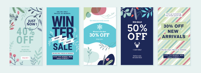 Naklejka premium Winter sale. Vector illustrations for web and social media sale banners, shopping and e-commerce, store branding, sale tags and coupons, product promotion, marketing.