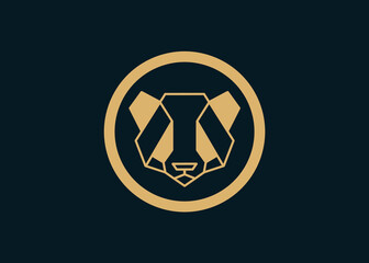 Panda logo. Panda head. Panda in a round frame. Geometric style.