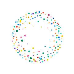 Watercolor confetti on white background. Admirable rainbow colored dots. Happy celebration square colorful bright card. Great hand painted confetti.