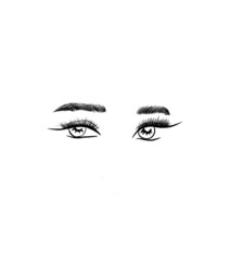 Black and white illustration of women’s eyes. Girls eyelashes. Thick brows. Logo idea. Beauty salon poster