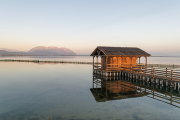 Traditional fishing house at Mesolonghi lagoon in Greece