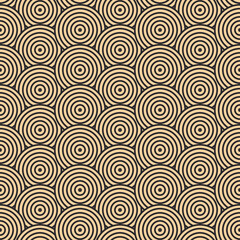 Modèle vectoriel moderne de style japonais. Motifs géométriques noirs sur fond doré, cercles dans le sable. Illustrations modernes pour papiers peints, dépliants, couvertures, bannières, ornements minimalistes