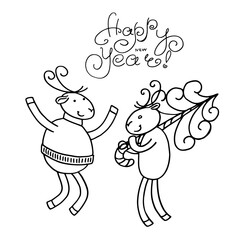 Meeting friends. New Year's doodle. Hand-drawn to vector