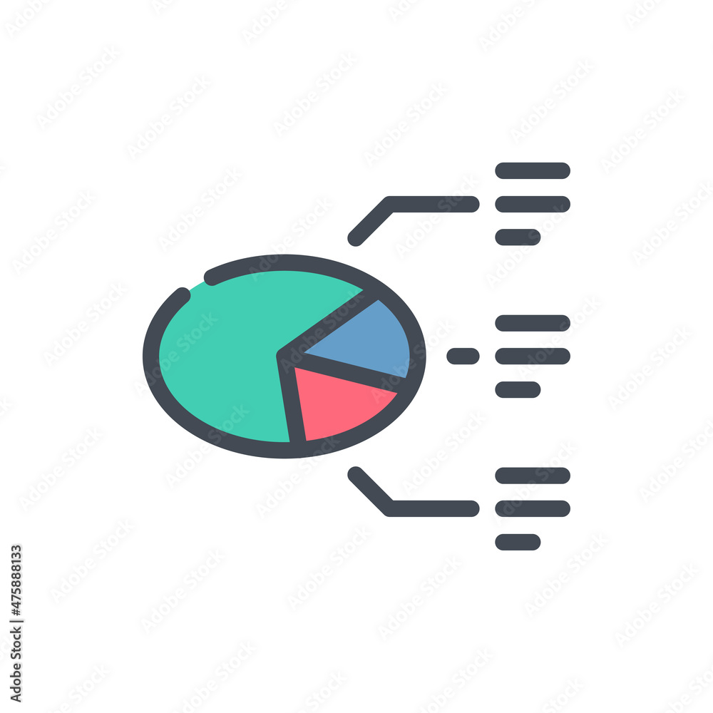 Poster pie chart with section information color line icon. circle data and diagram vector outline colorful 