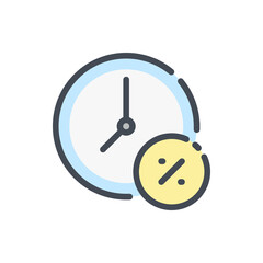 Loan interest color line icon. Time and percentage in circle vector outline colorful sign.