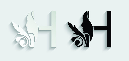 letter H woman face vector template logo beauty salon 