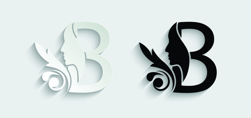 letter B woman face vector template logo beauty salon 