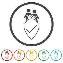 Family insurance icon isolated on white background, color set