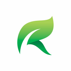 initial letter r green nature leaf logo design