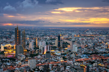 Bangkok night cityscape at the center of Thailand