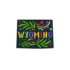 Wyoming state map with doodle decorative ornaments. For printing on souvenirs and T-shirts