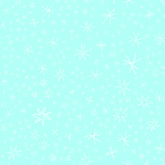 Hand Drawn Snowflakes Christmas Seamless Pattern. Subtle Flying Snow Flakes on chalk snowflakes Background. Awesome chalk handdrawn snow overlay. Uncommon holiday season decoration.