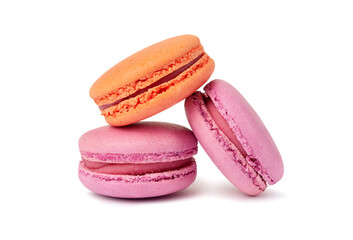 French macaroon cookies on white background.