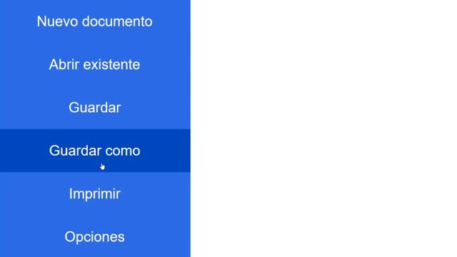 Spanish. Cursor Slides Over and Clicks Save As Title Document. Mouse Pointer on Device Computer Monitor Screen Clicking Saving Name File Processor For Company Business Assignment or School Education 