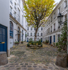 Paris, France - 11 13 2021: view of a inner courtyard in autumn