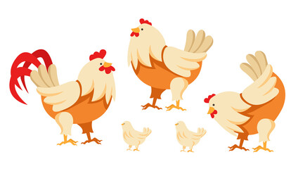 Farm chicken bird family nest concept illustration. Vector flat cartoon graphic design isolated set