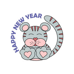 Chinese New Year 2022. The tiger - zodiac simbol of the year on white background. Vector illustration.
