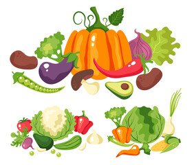 Group of vegetables flat vector cartoon isolated set