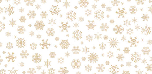 Christmas background with golden snowflakes. Simple  minimalist vector pattern on white background