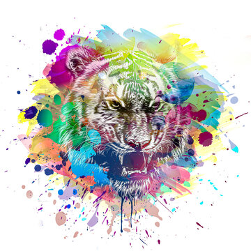 tiger head with creative colorful abstract elements