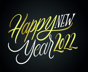 Happy New Year 2022 Design Vector Abstract Holiday Illustration White And Gold With Black Gradient Background