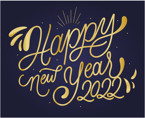 Happy New Year 2022 Design Vector Abstract Holiday Illustration Gold With Blue Background