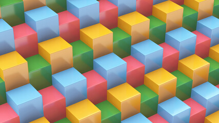 Group of bright colorful cubes. Abstract illustration, 3d render.
