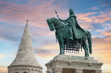 Equestrian statue of King Saint Stephen I of Hungary, at evening