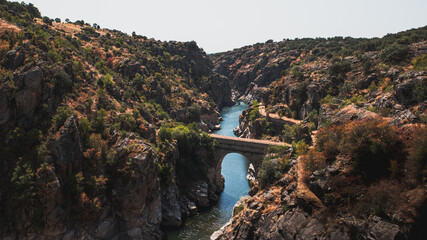 bridge between two cliffs (Sierra de Madrid, Buitrago del Lozoya, Spain)
